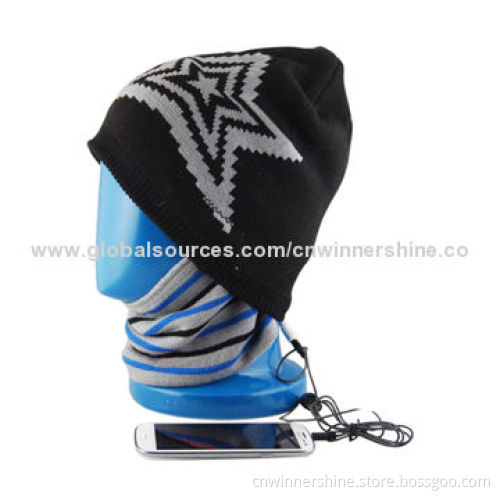 Star Design Winter Warm Knitted Audio Headphones Beanie, 60% Acrylic and 40% Polyester, OEM Orders